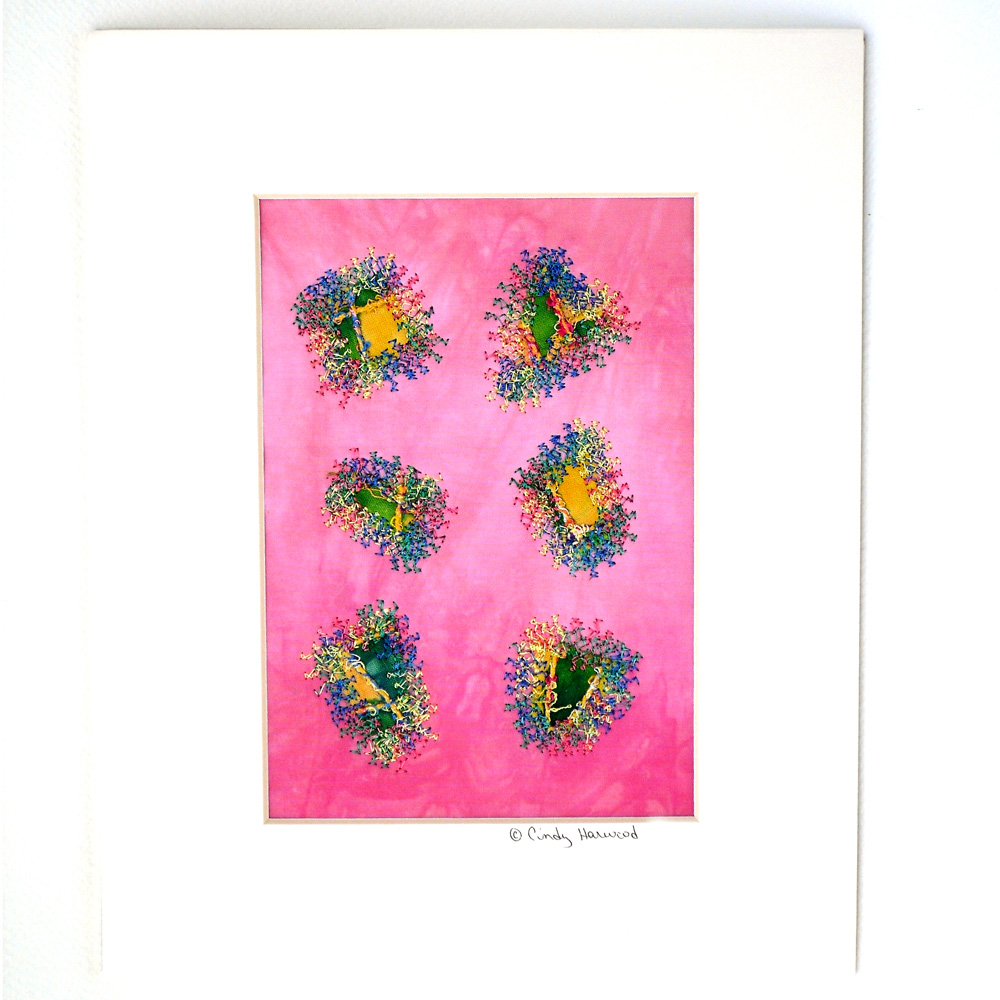 Fiber Art Collage, Quilt, Matted, Framable Art
